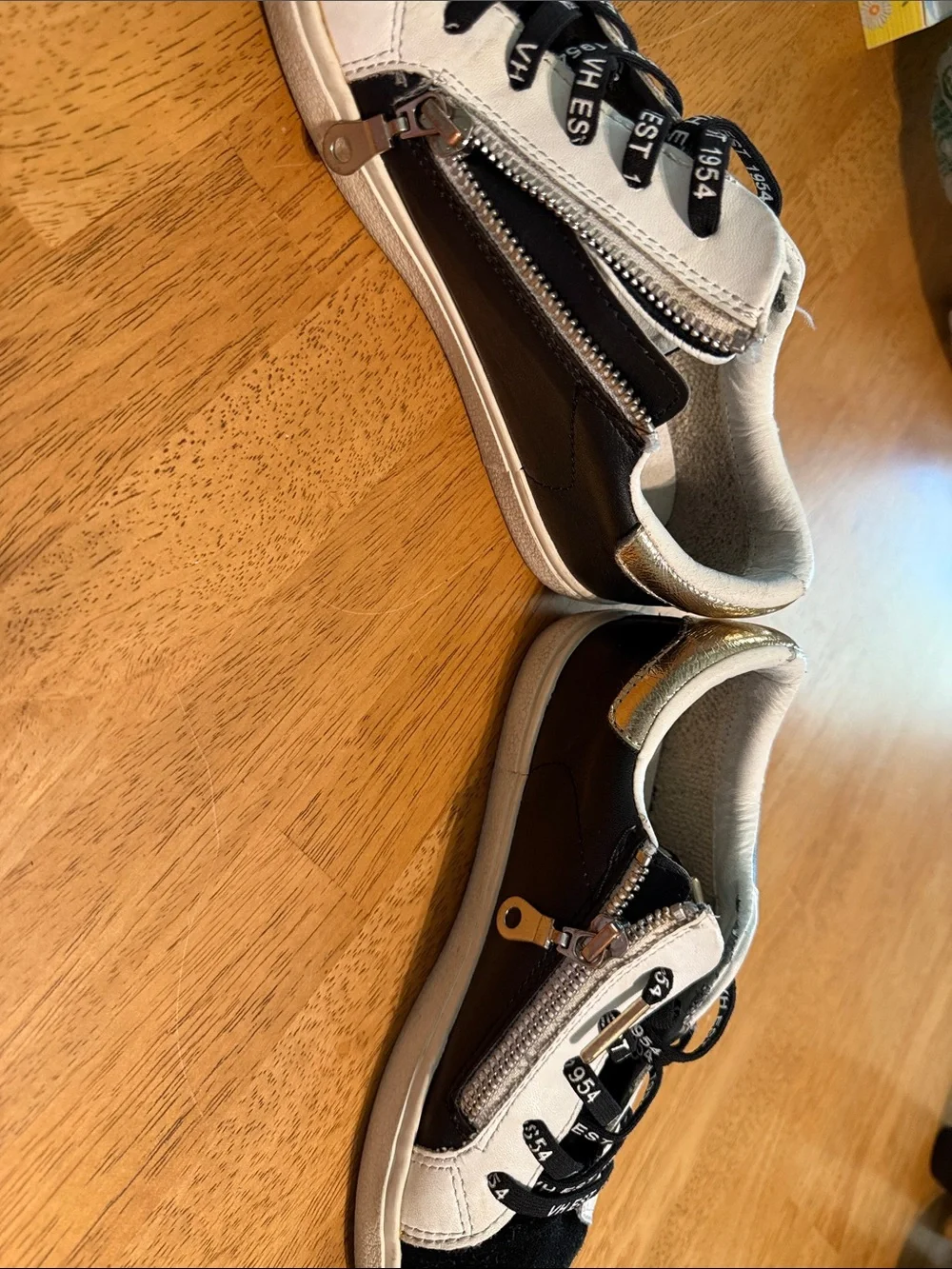 Vintage Havana Black and White Kids Sneakers with Side Zip and Branded Laces
